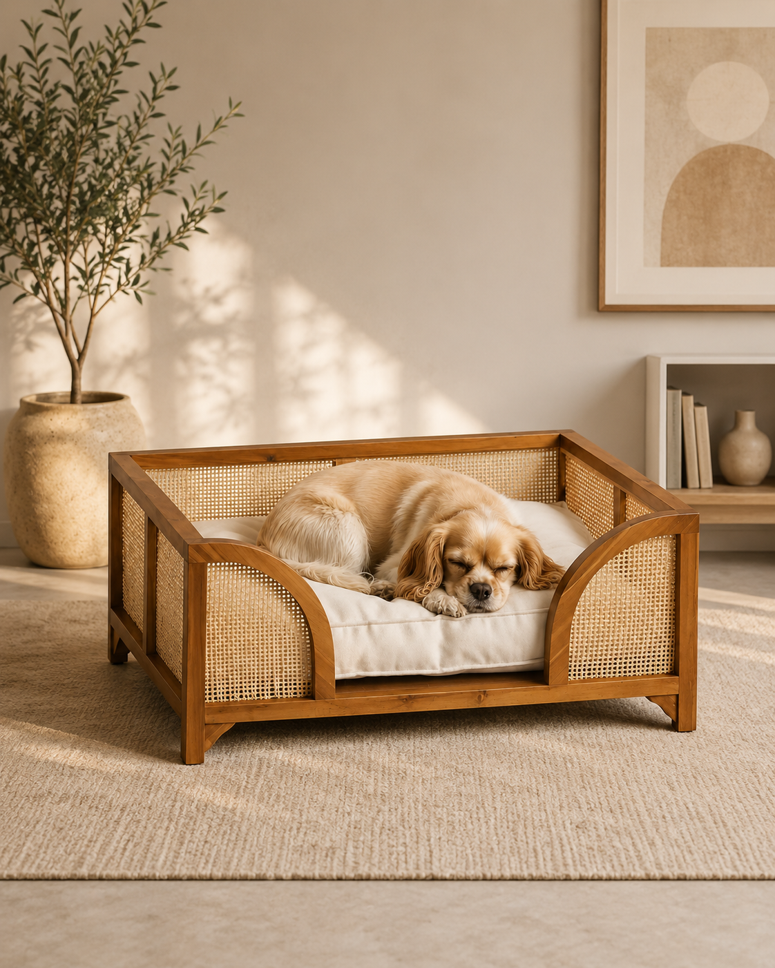 Nori Nest – Teak & Rattan Cradle Pet Bed